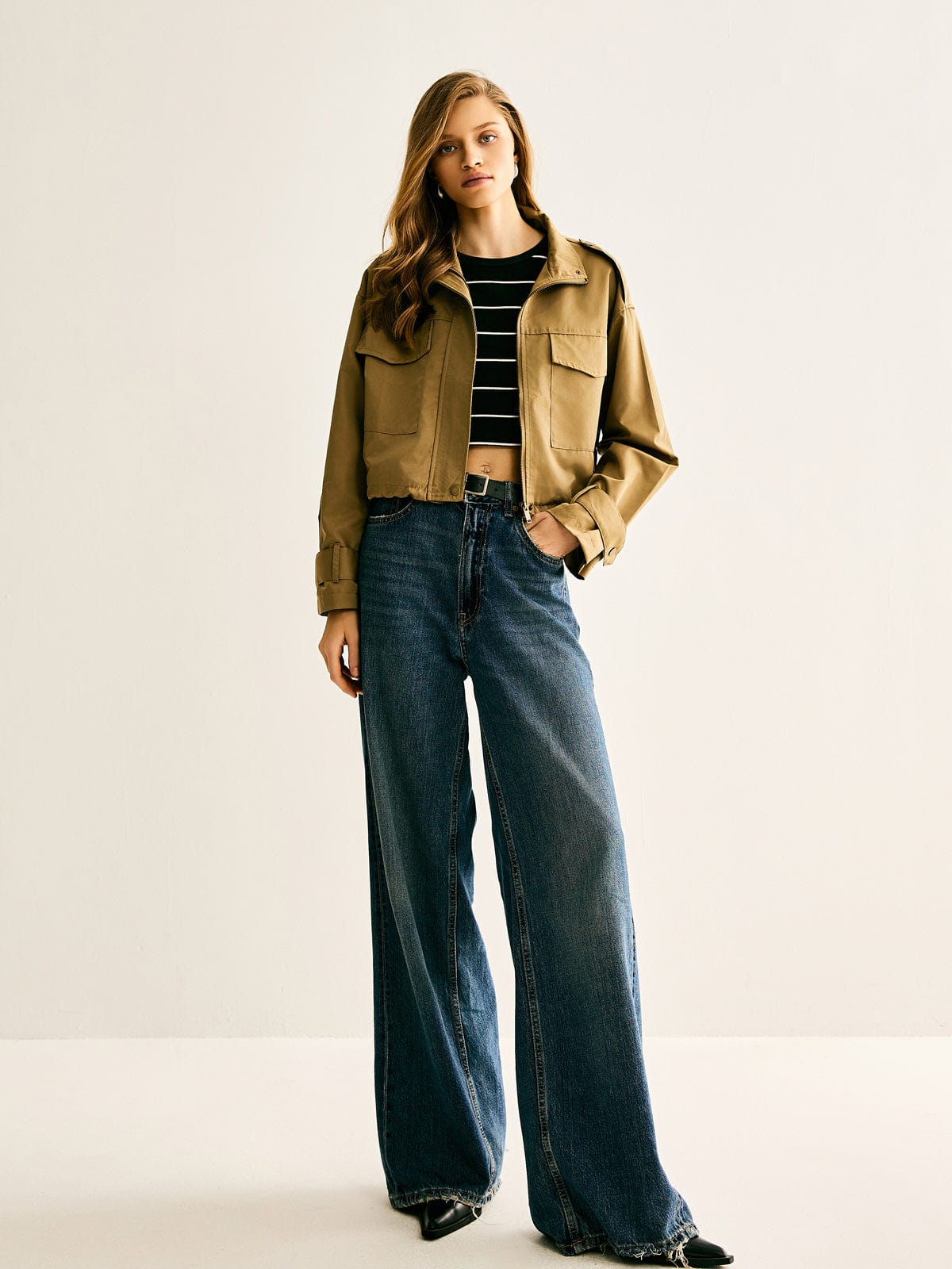 Damen Cropped Jacke Modern Lässig