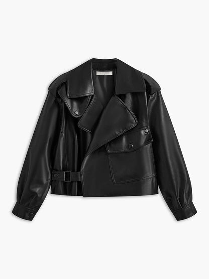 Damen Lederjacke Bikerstil Schwarz - Norvielle
