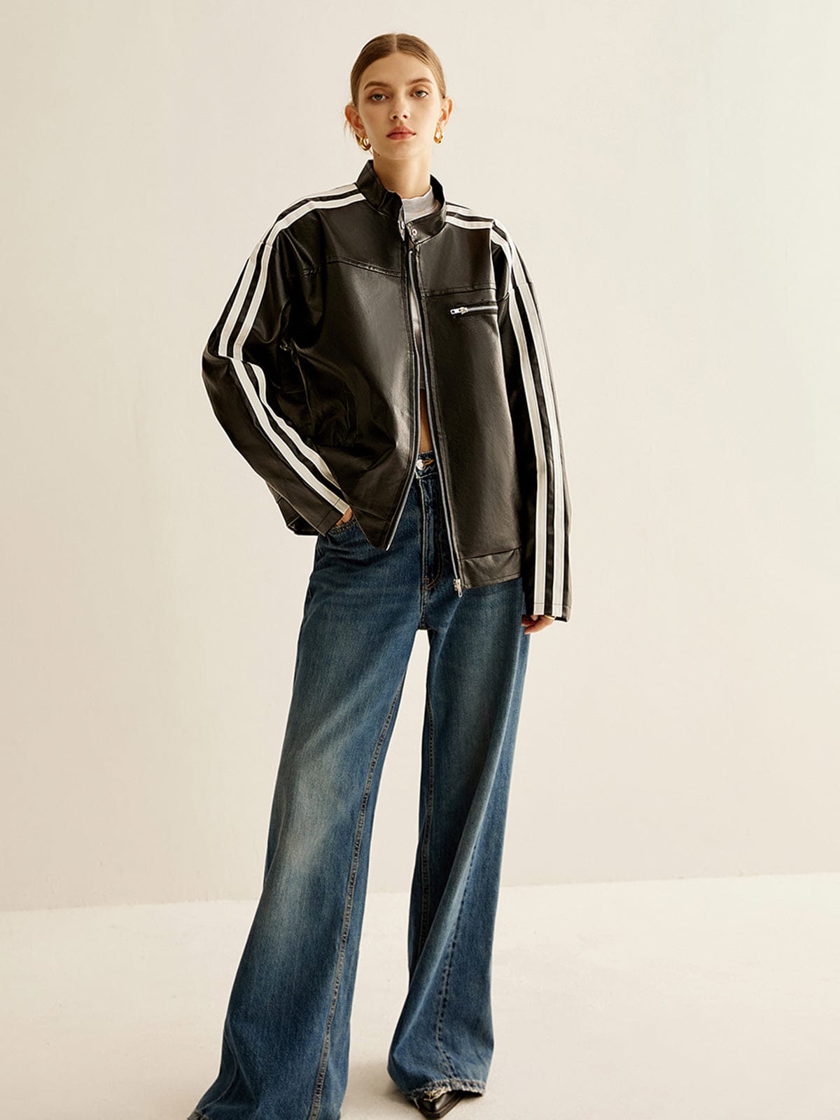 Lederjacke Damen Kontraststreifen Modern