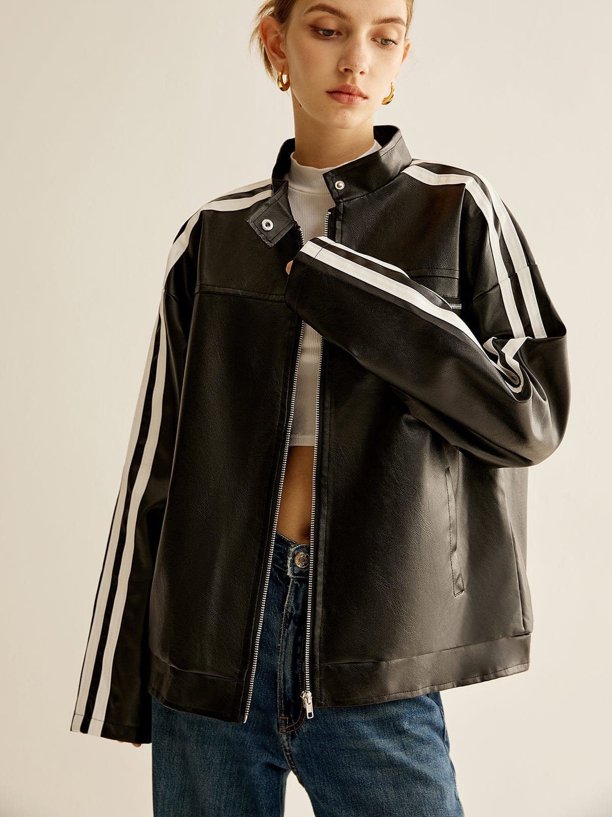 Lederjacke Damen Kontraststreifen Modern