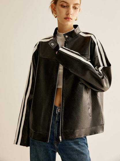 Lederjacke Damen Kontraststreifen Modern