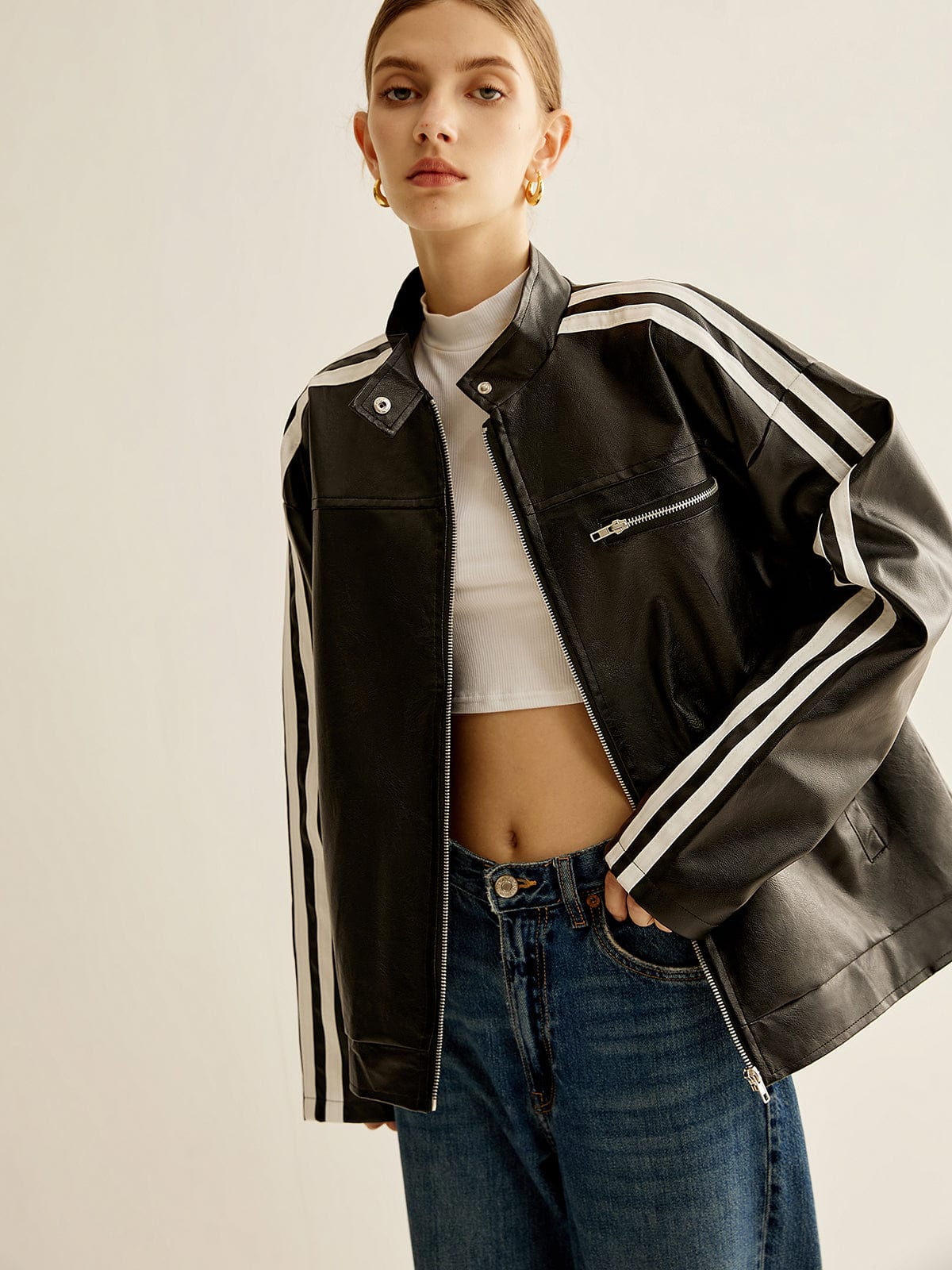 Lederjacke Damen Kontraststreifen Modern