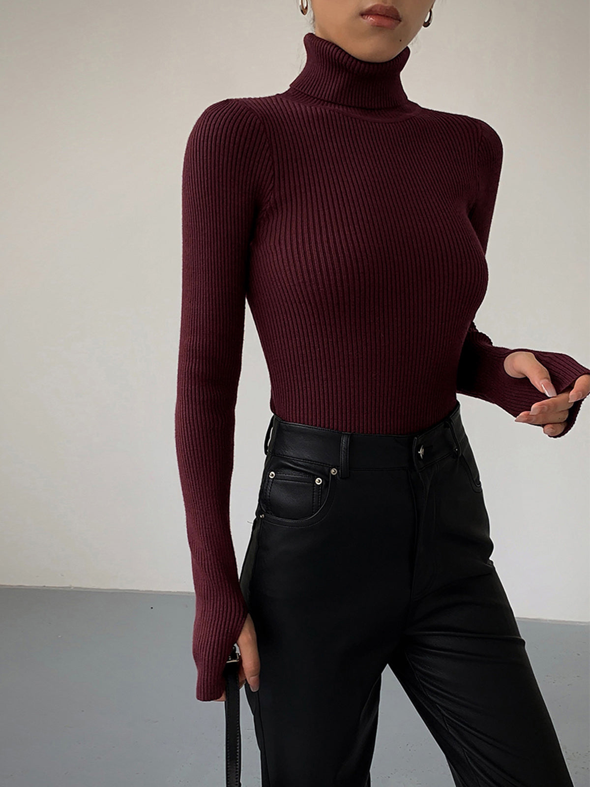 Damen Slim Fit Rollkragen Elegantes Oberteil