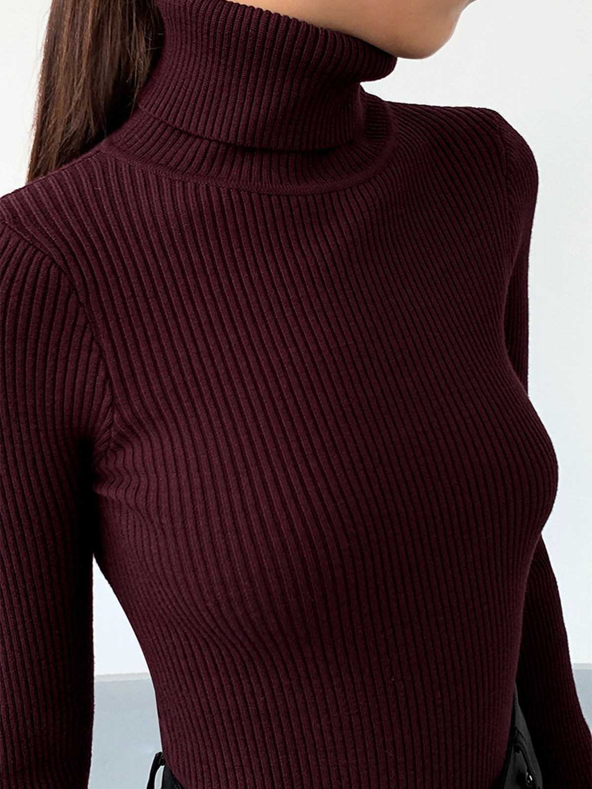 Damen Slim Fit Rollkragen Elegantes Oberteil