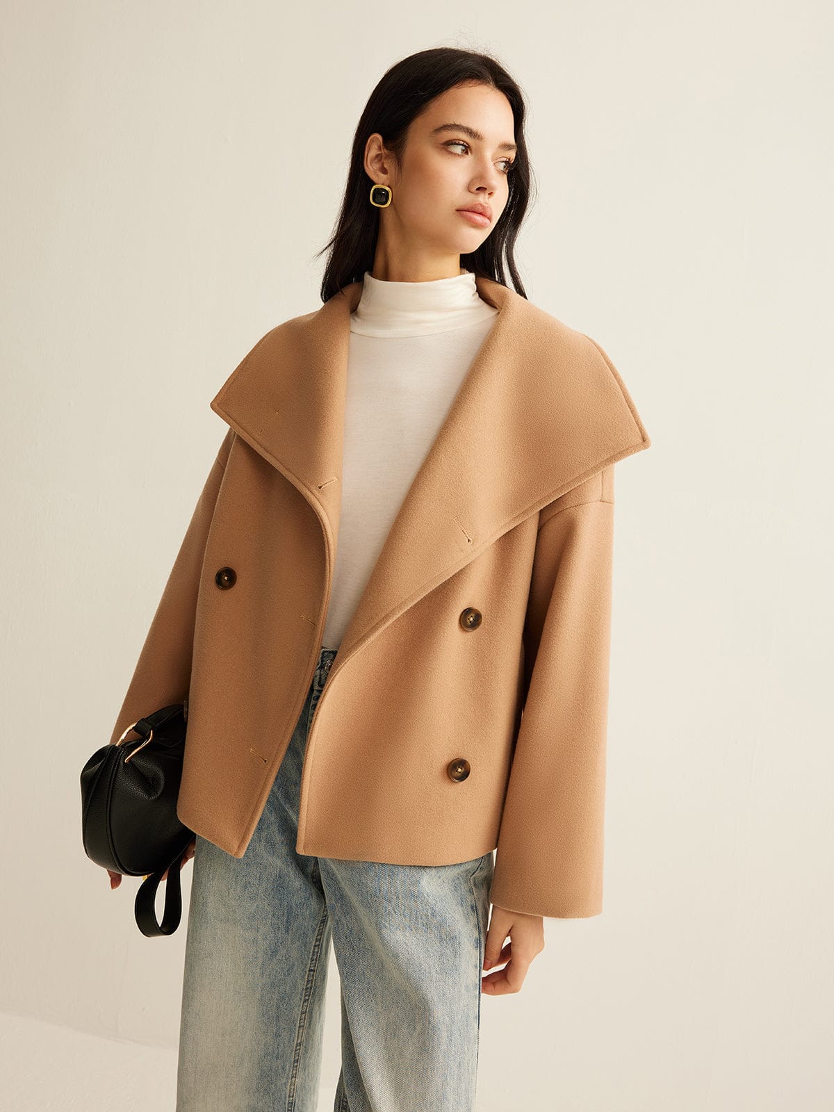 Damen Cropped Mantel Zeitlos Camel