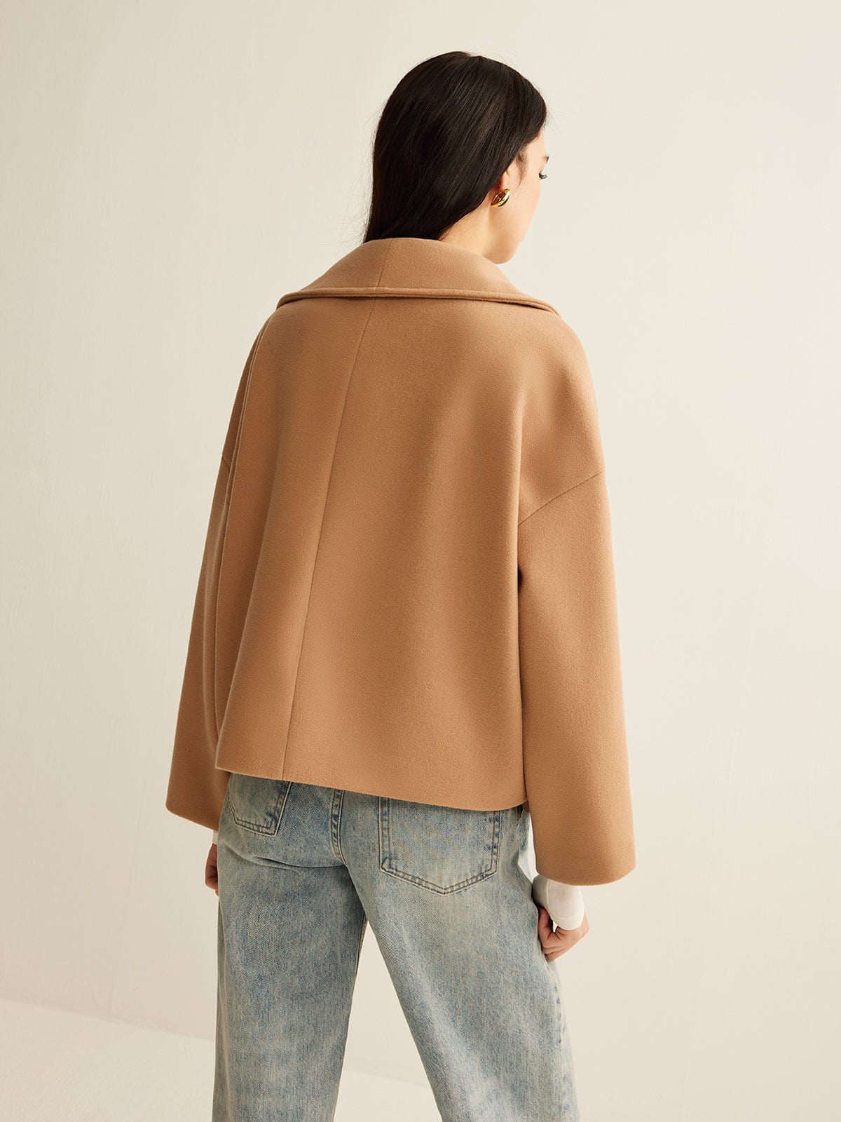 Damen Cropped Mantel Zeitlos Camel