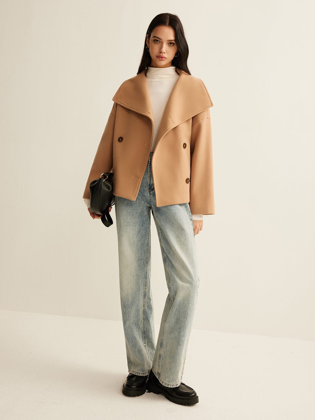 Damen Cropped Mantel Zeitlos Camel