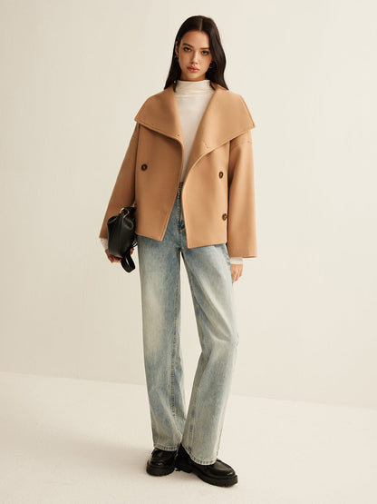 Damen Cropped Mantel Zeitlos Camel