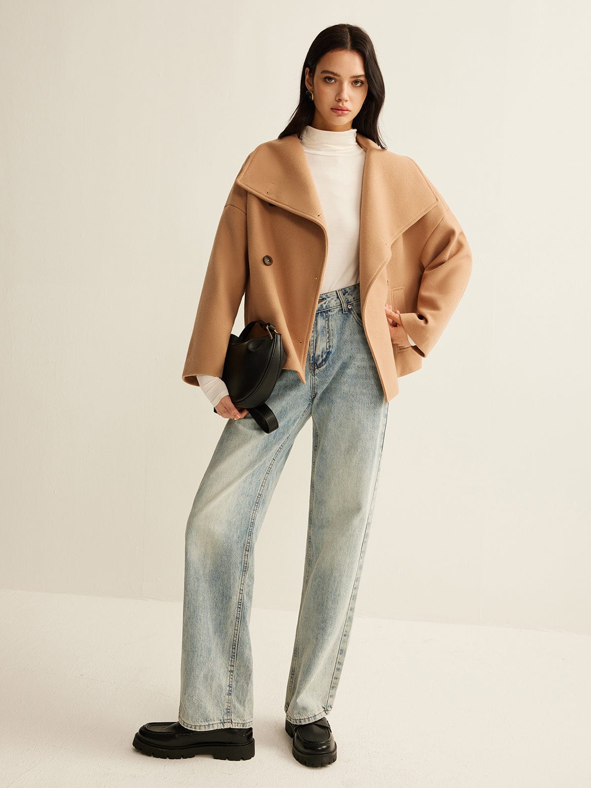 Damen Cropped Mantel Zeitlos Camel