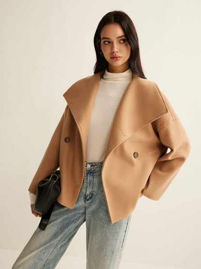 Damen Cropped Mantel Zeitlos Camel - Norvielle