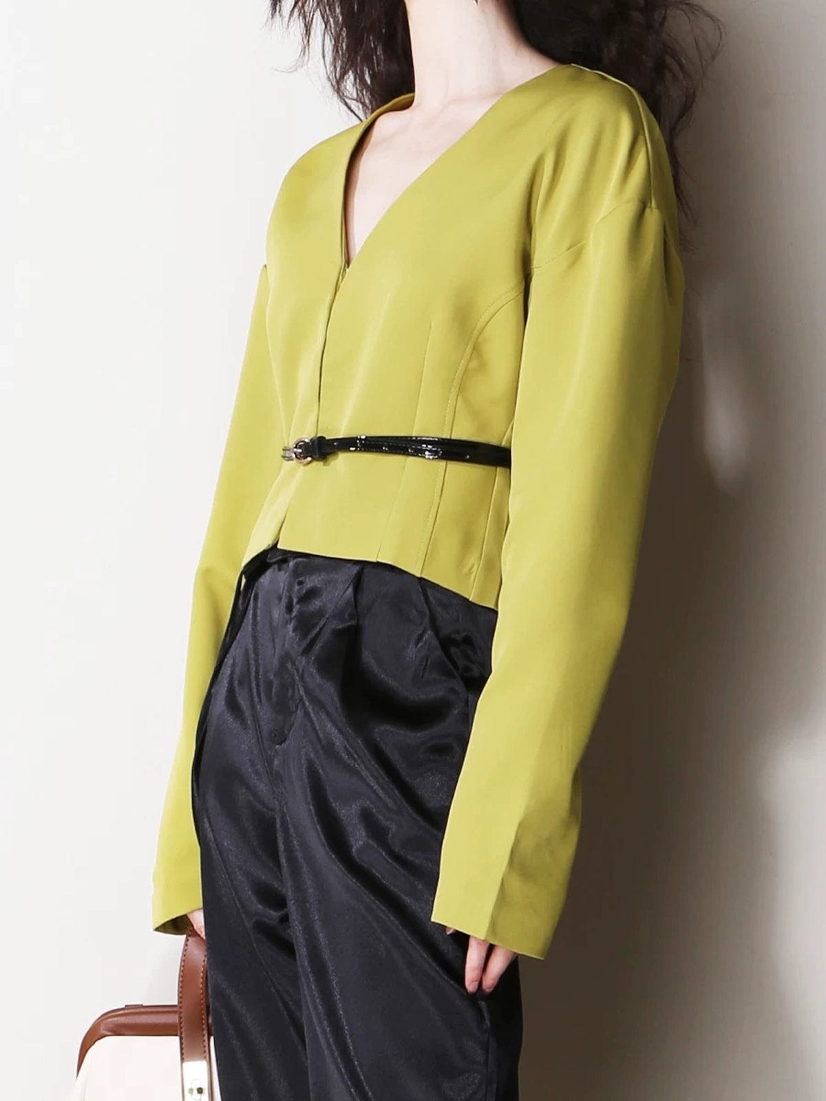 Damen Slim Fit Blazer V-Ausschnitt Mit Gürtel