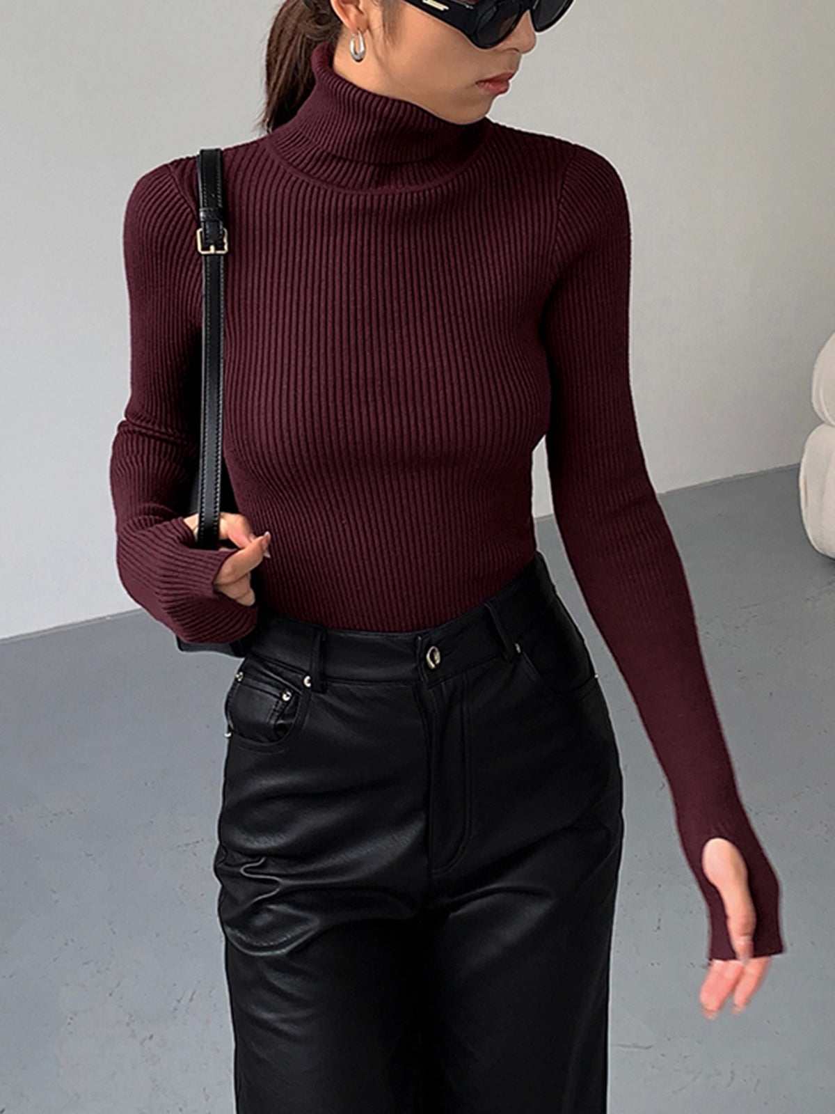 Damen Slim Fit Rollkragen Elegantes Oberteil