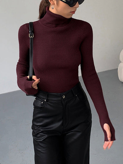 Damen Slim Fit Rollkragen Elegantes Oberteil