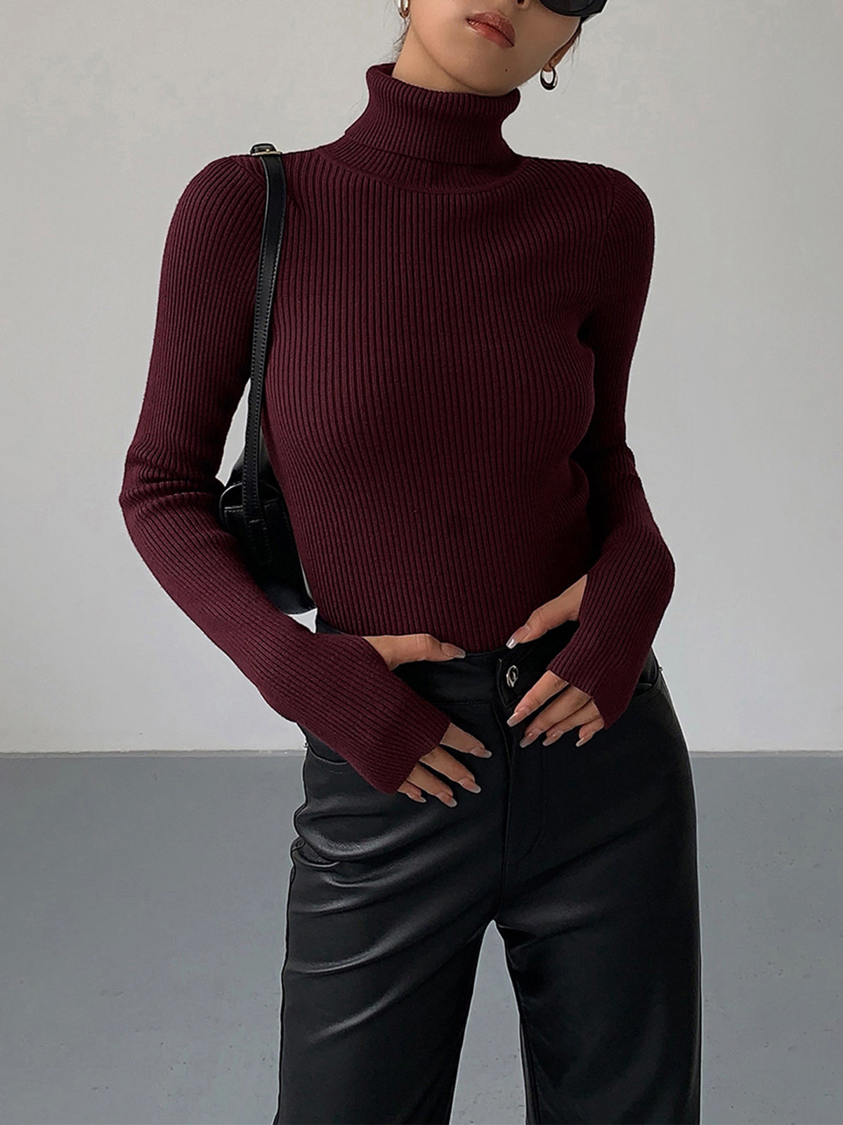 Damen Slim Fit Rollkragen Elegantes Oberteil