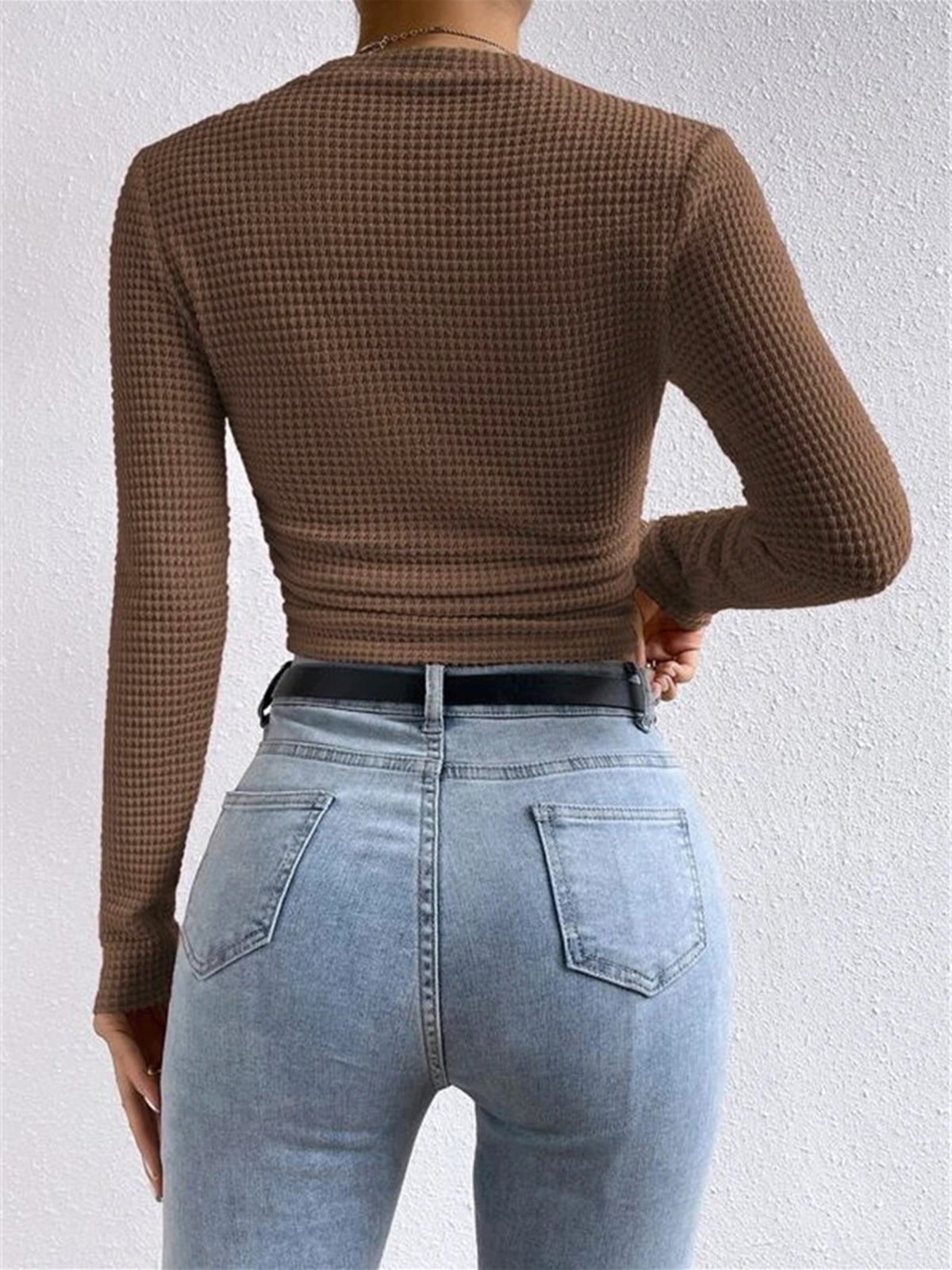 Damen Langarm Crop- Waffelstrick Sommer