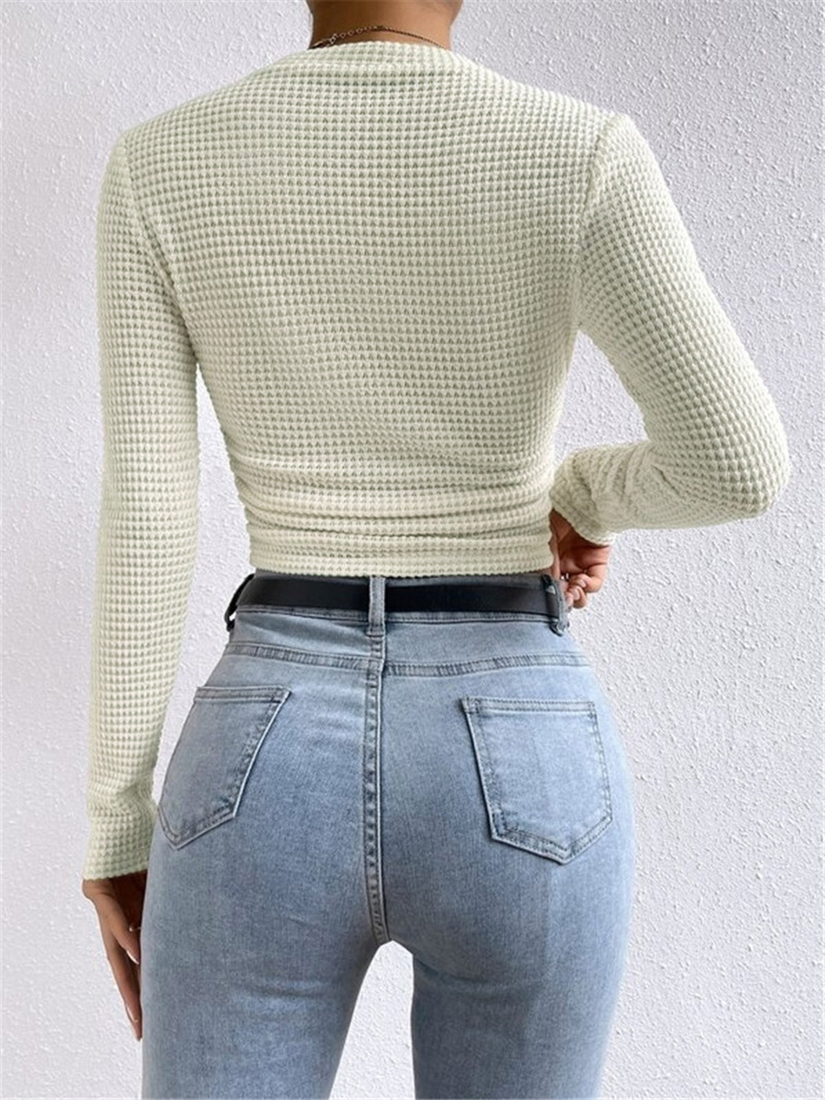 Damen Langarm Crop- Waffelstrick Sommer