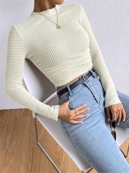 Damen Langarm Crop- Waffelstrick Sommer