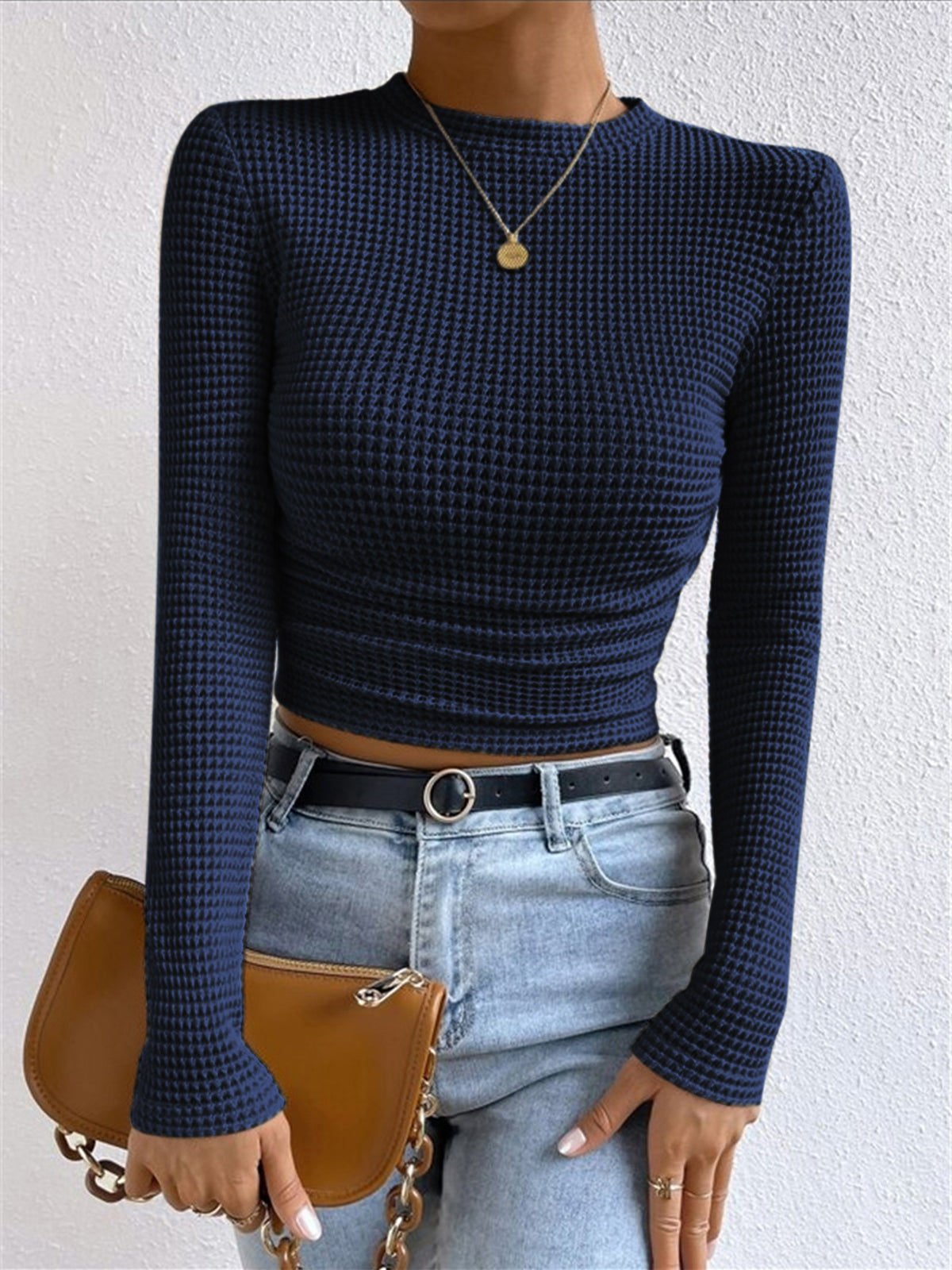 Damen Langarm Crop- Waffelstrick Sommer
