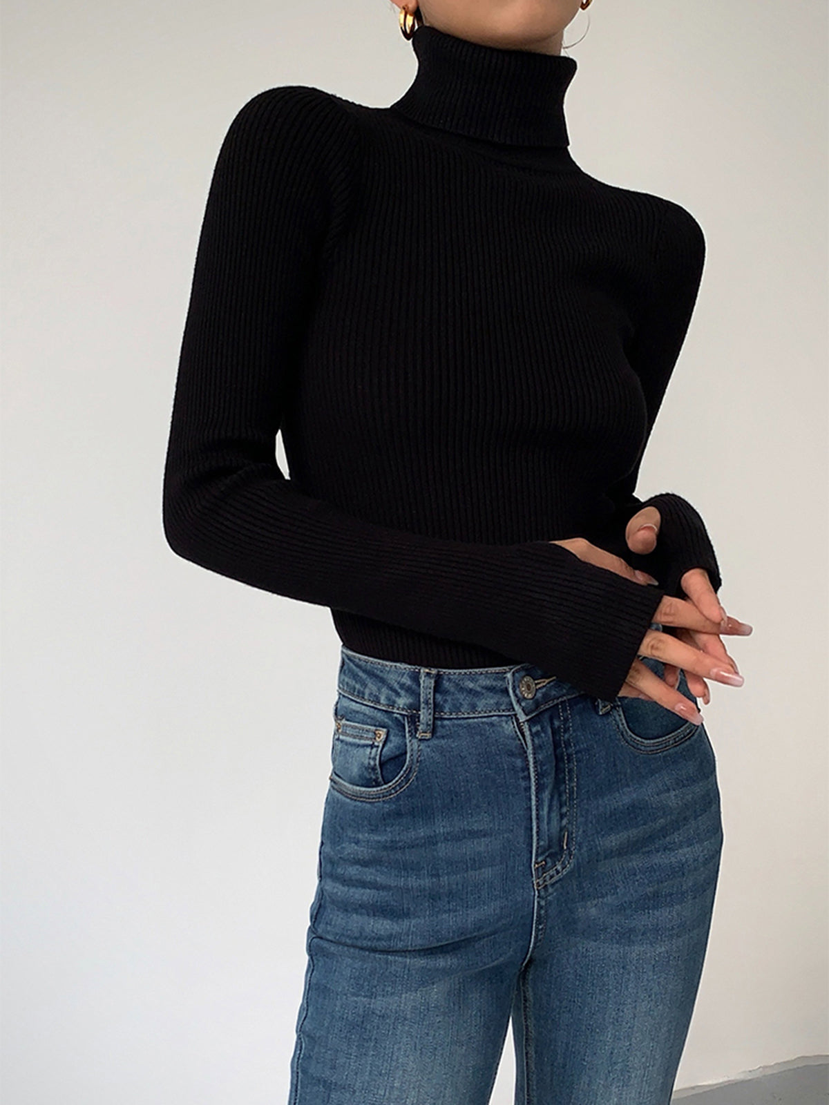Damen Slim Fit Rollkragen Elegantes Oberteil