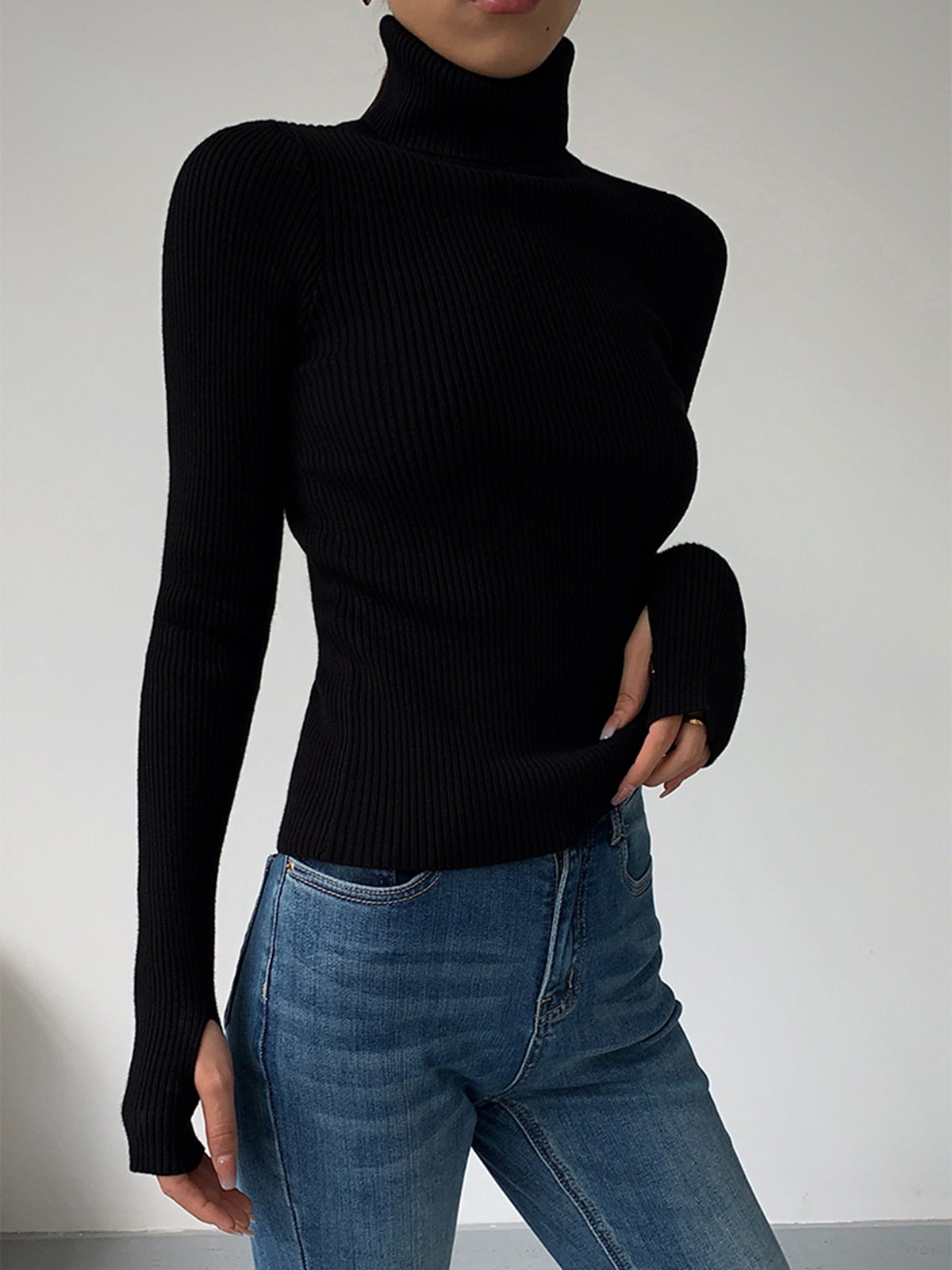 Damen Slim Fit Rollkragen Elegantes Oberteil