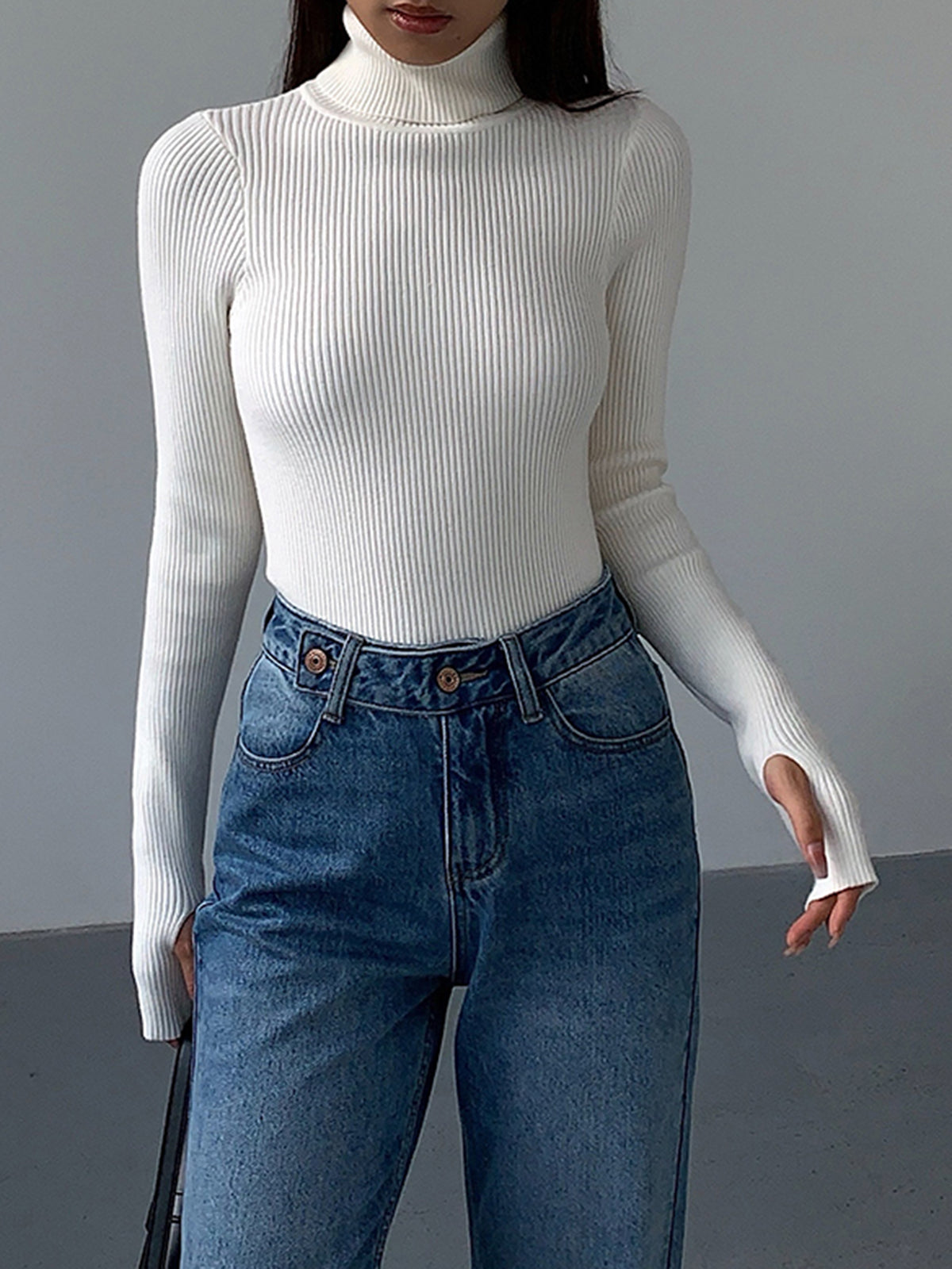 Damen Slim Fit Rollkragen Elegantes Oberteil