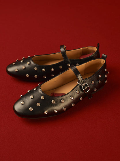 Damen Ballerinas Strass Schwarz Elegant - Norvielle