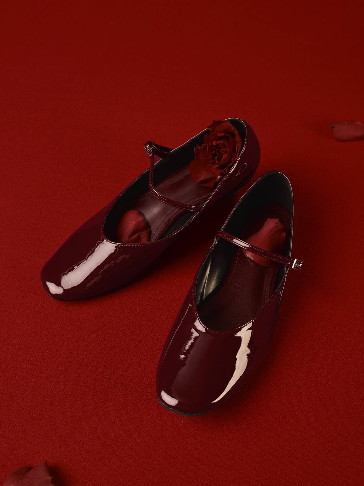 Damen Ballerinas Lackleder Bordeaux Elegantes Schuhe - Norvielle