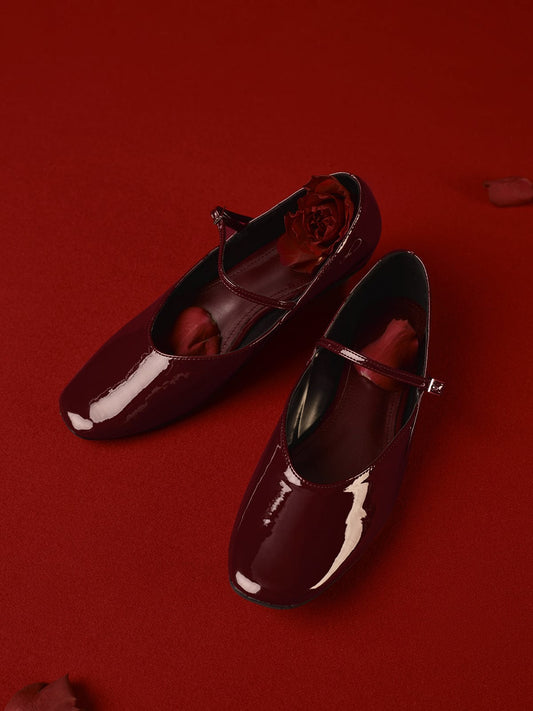 Damen Ballerinas Lackleder Bordeaux Elegantes Schuhe - Norvielle