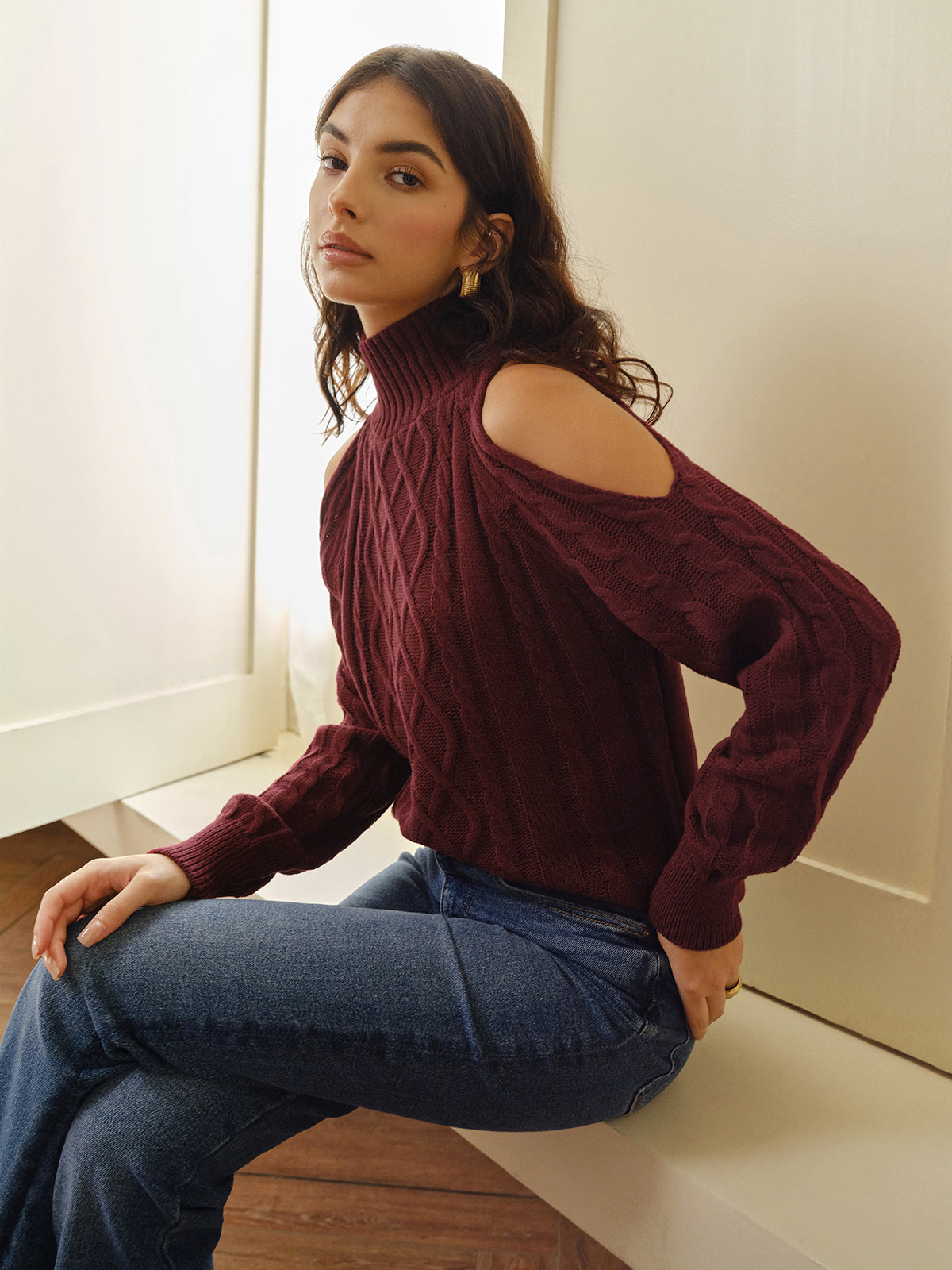 Damen Schal für Karierter Pullover Schulterfrei Elegant