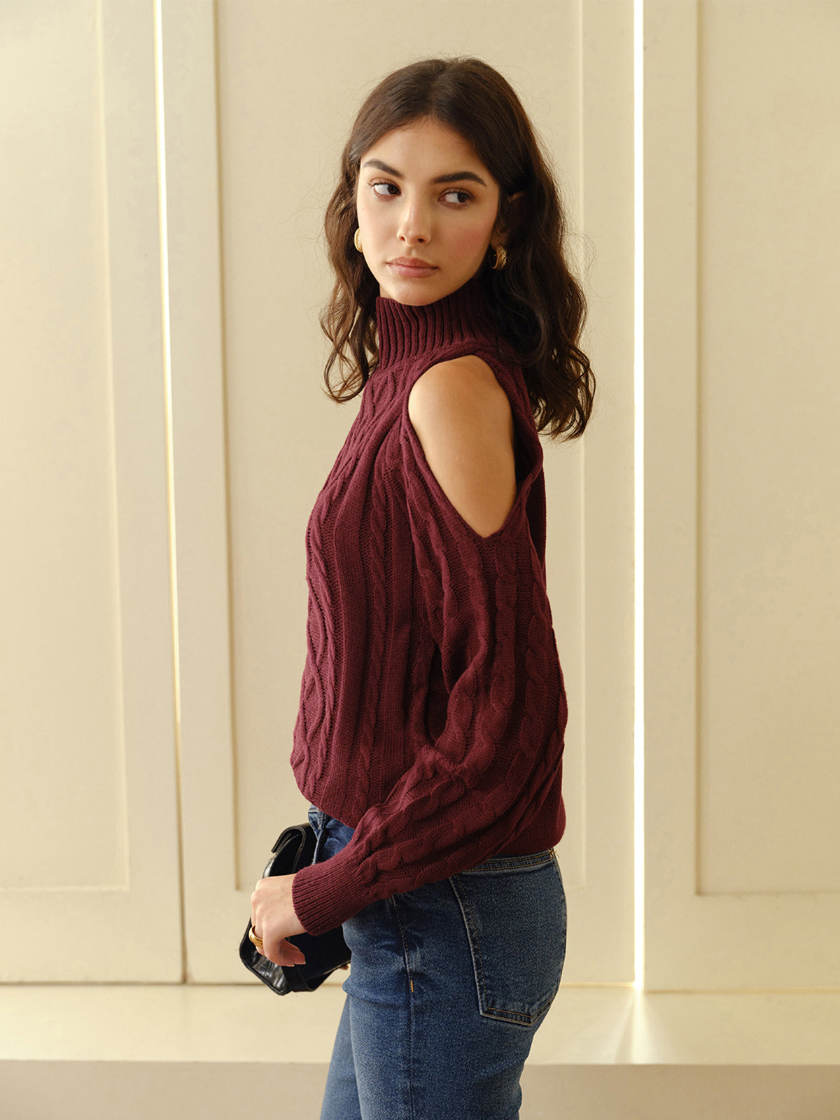 Damen Schal für Karierter Pullover Schulterfrei Elegant