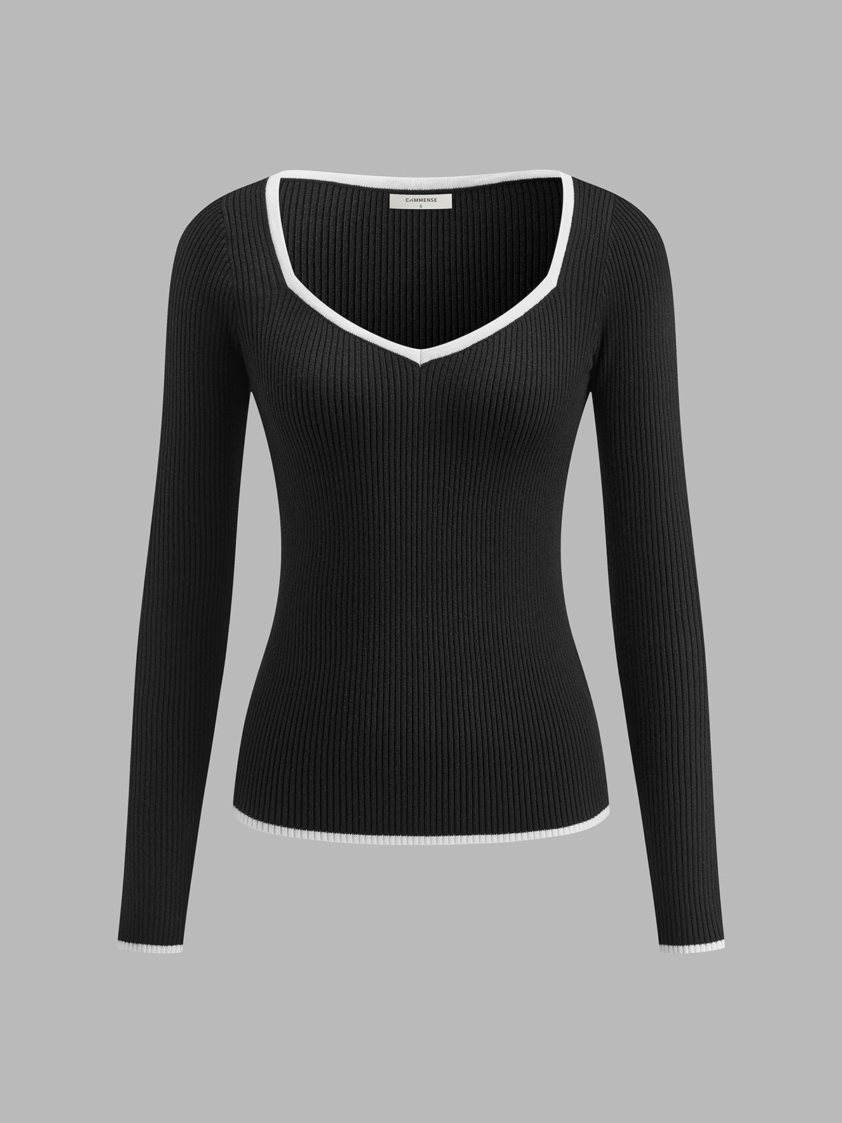 Damen Pullover V-Ausschnitt Warm Kontrastbesatz Winter