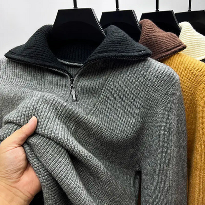 Lockere Strickjacke aus Wolle Rippenstrick Hochkragen Reißverschluss