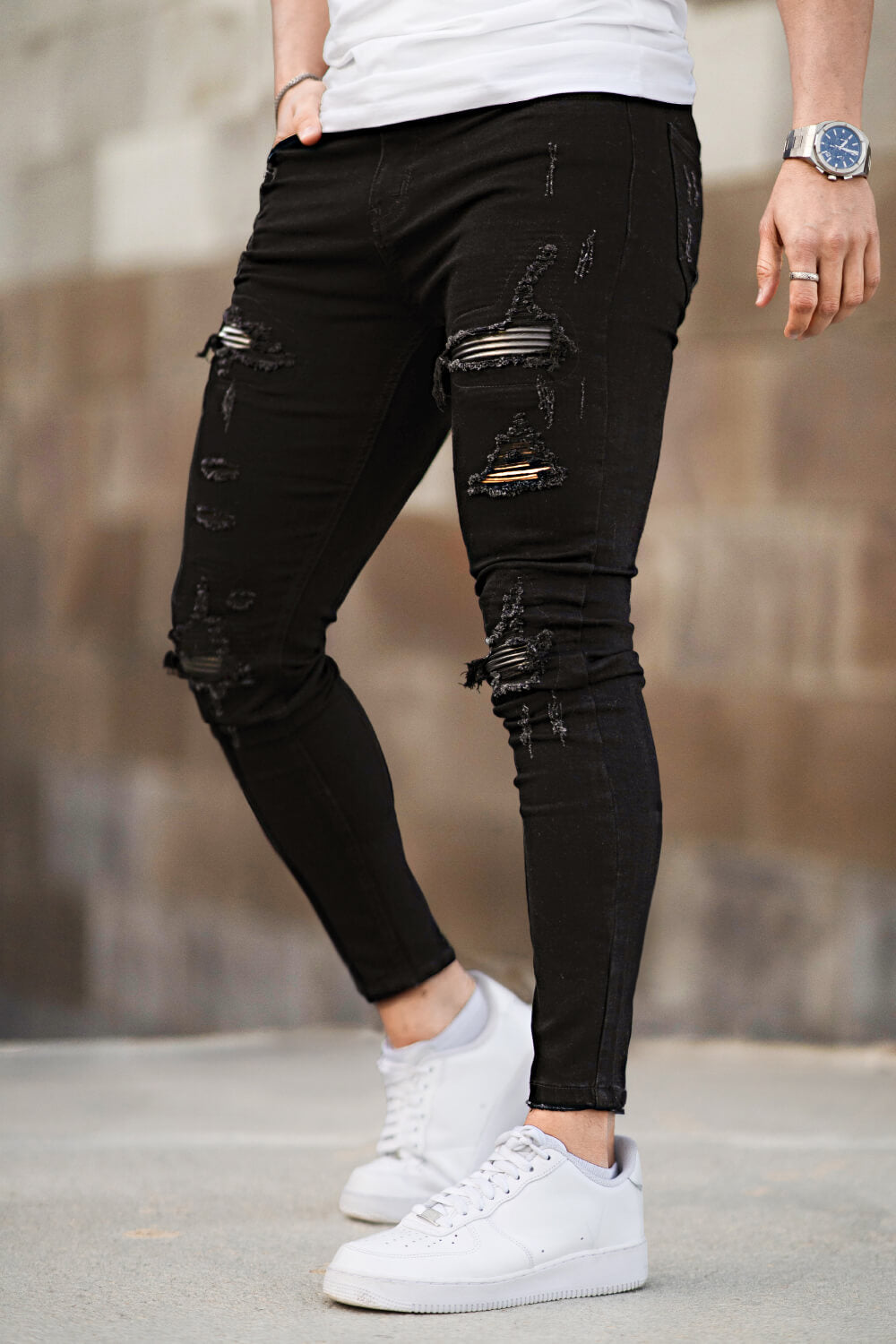 Herren Skinny Jeans Destroyed Rippen