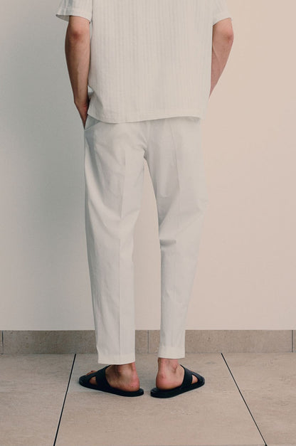 Herren Slim Fit Chino Hose Cremeweiß Kordelzug