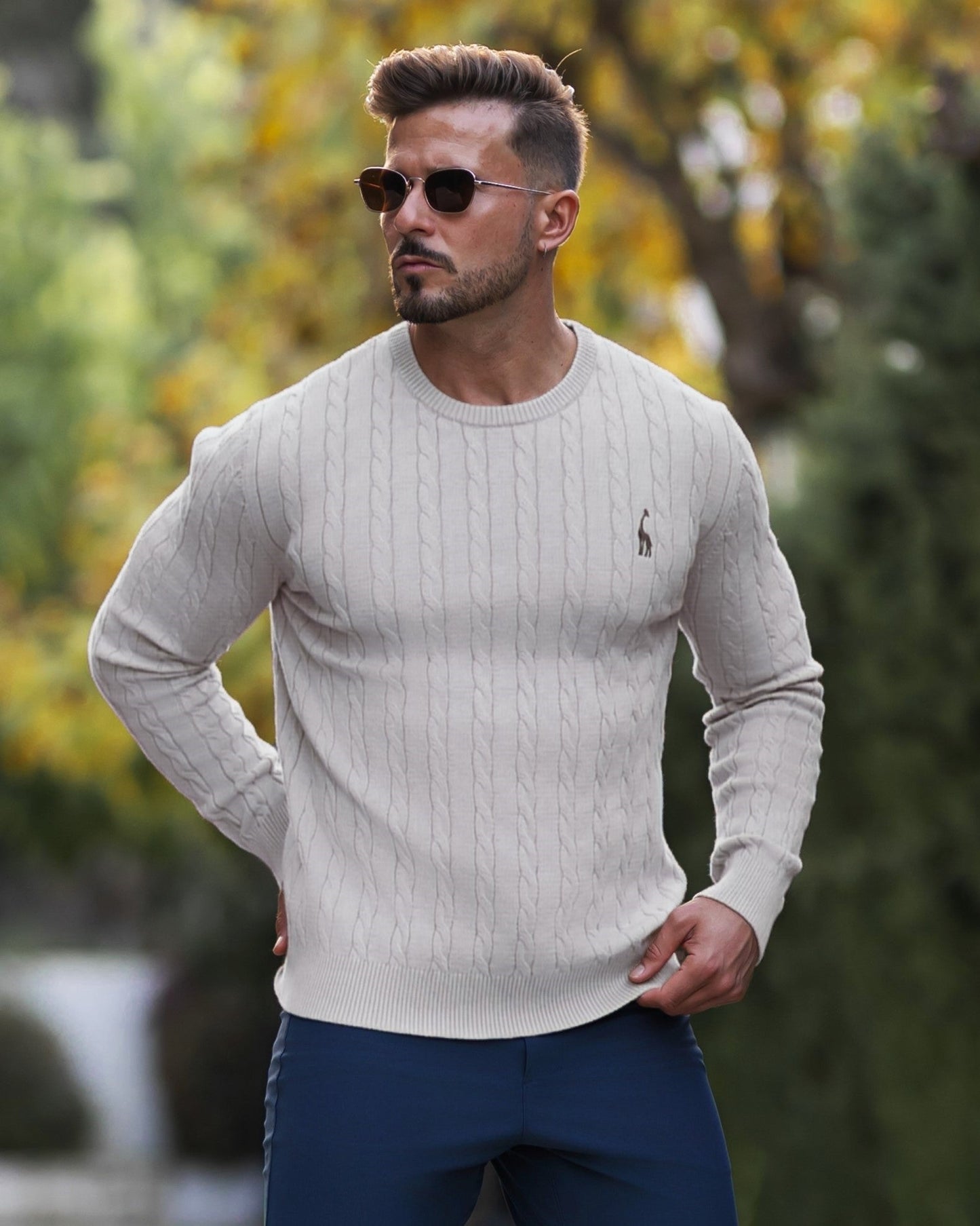 Herren Strickpullover Zopfmuster Baumwolle Bequem