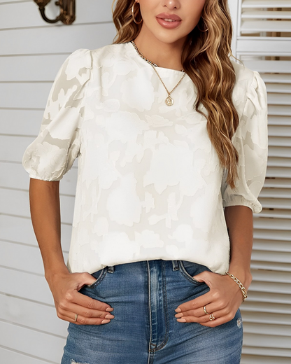 Damen Bluse Blumenmuster Puffärmel Elegant - Norvielle
