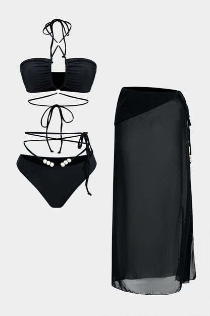 Damen Bikini-Set 3-teilig Perlen Wickelband-Design - Norvielle