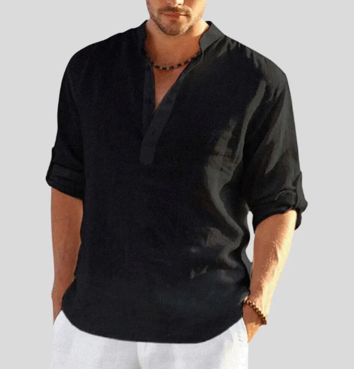 Herren Leinenhemd Moderner Kragen Elegantes Design
