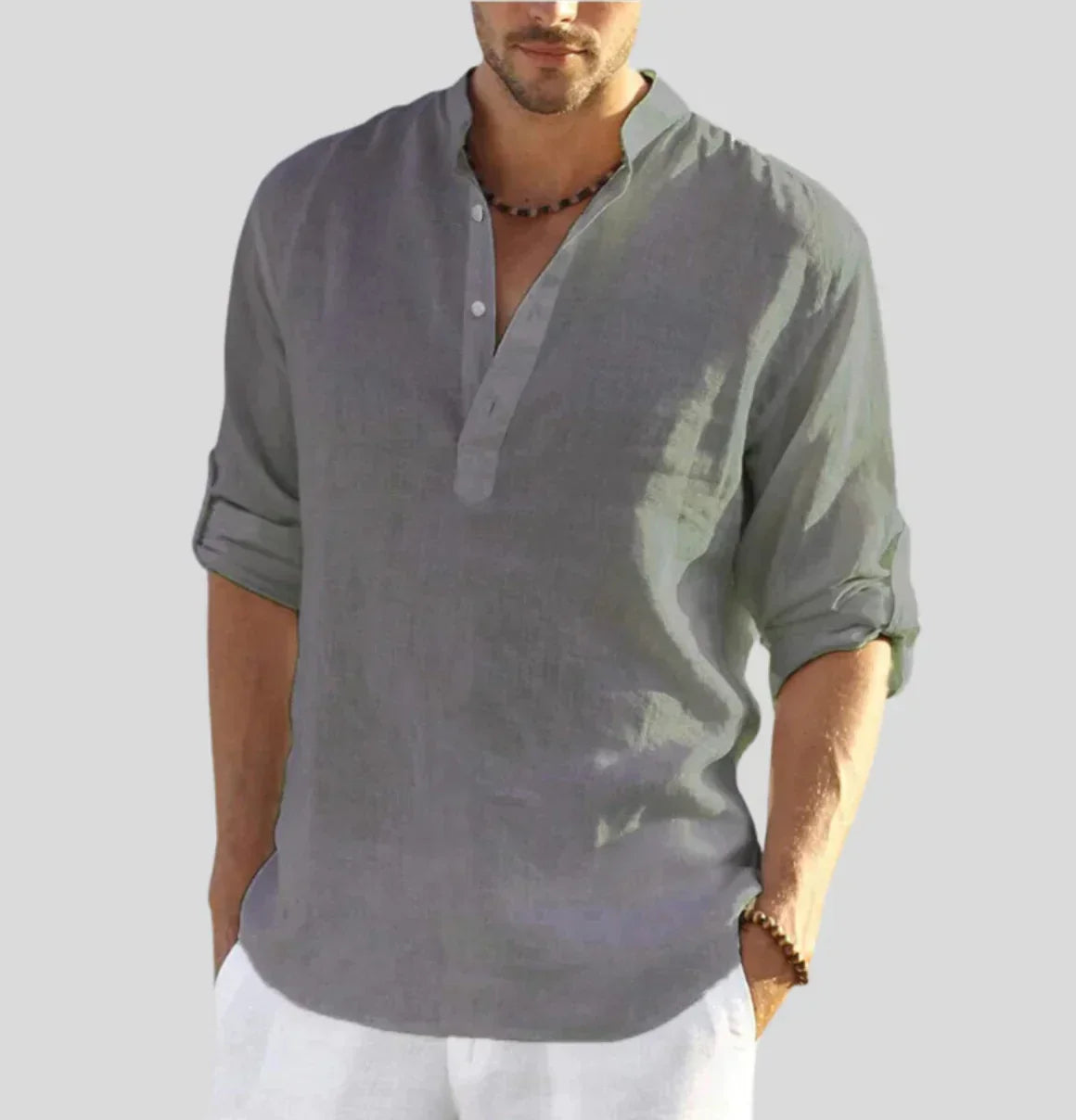 Herren Leinenhemd Moderner Kragen Elegantes Design