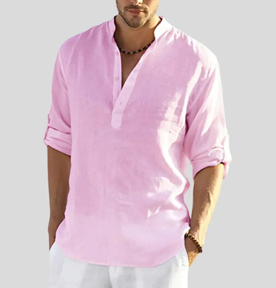 Herren Leinenhemd Moderner Kragen Elegantes Design Weiß - Norvielle