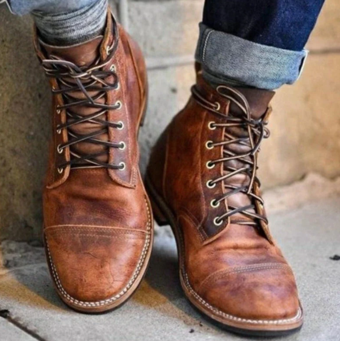 Männer Lederstiefel Robust Schwarz - Norvielle