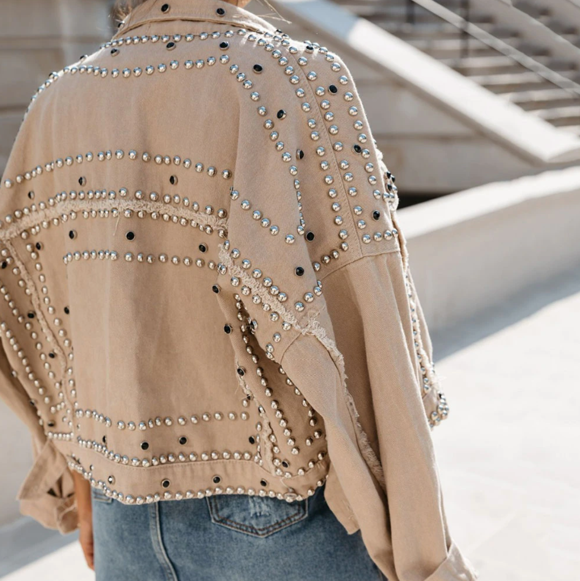 Damen Lederjacke Nieten Kurz Modern