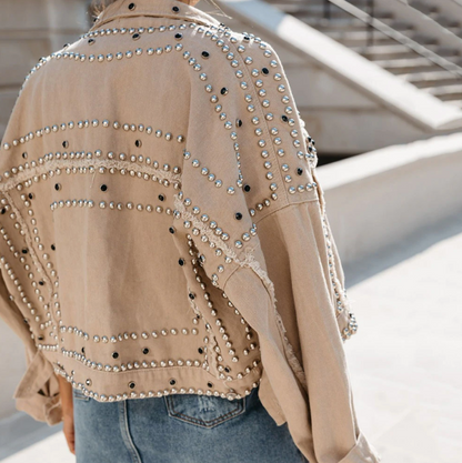 Damen Lederjacke Nieten Kurz Modern
