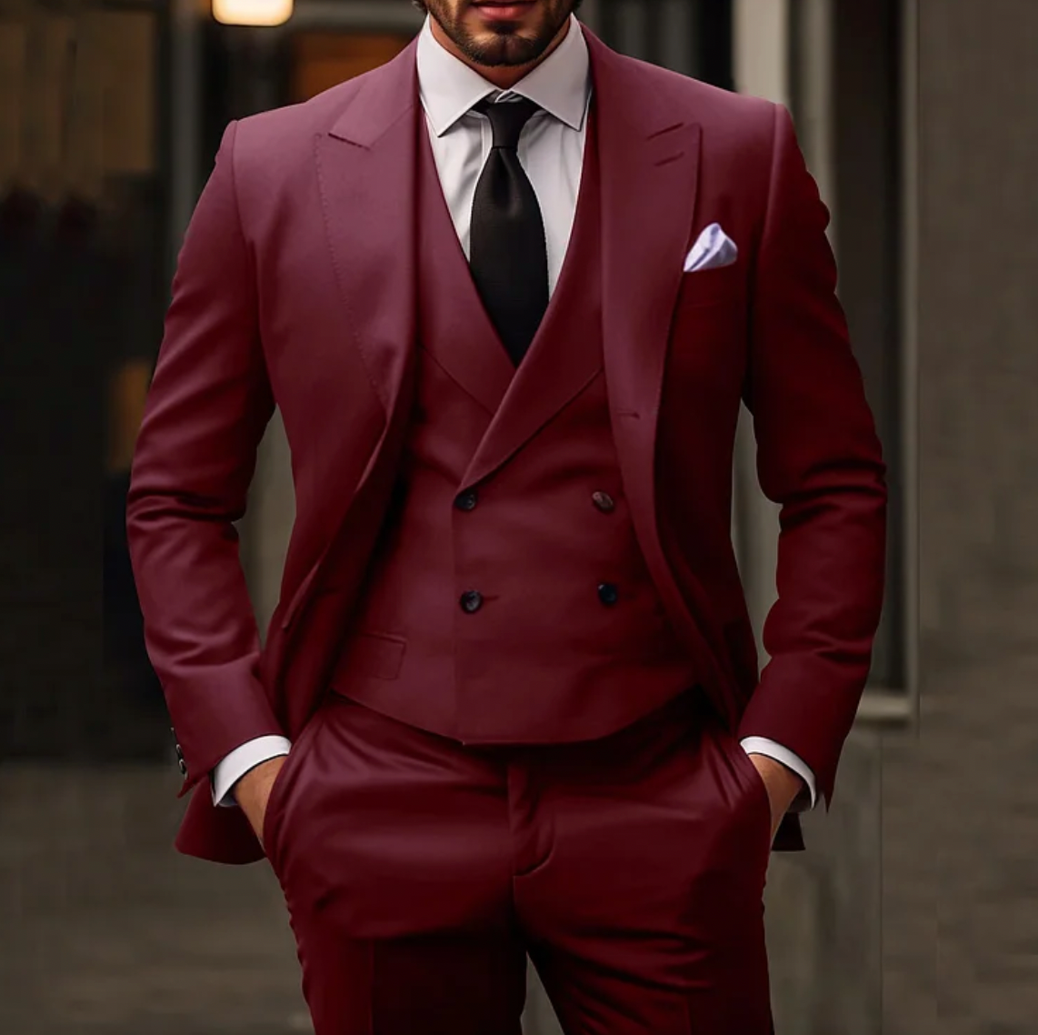 Herren 3-teilig Anzug Sakko Weste Hose Elegant