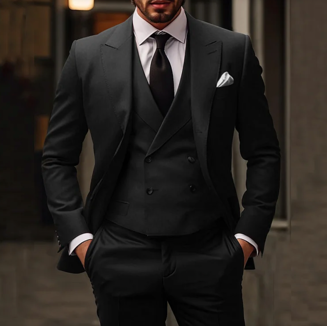 Herren 3-teilig Anzug Sakko Weste Hose Elegant - Norvielle