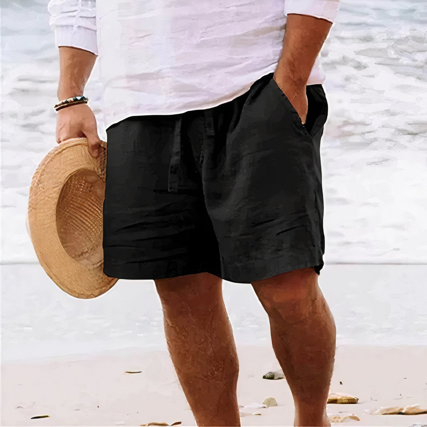 Herren-Shorts Leinen Bequem Sommer