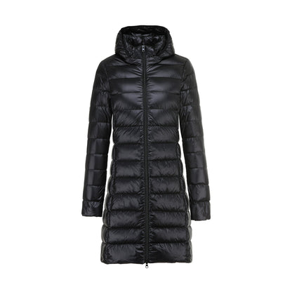 Damen Steppjacke Lang mit Kapuze Warm