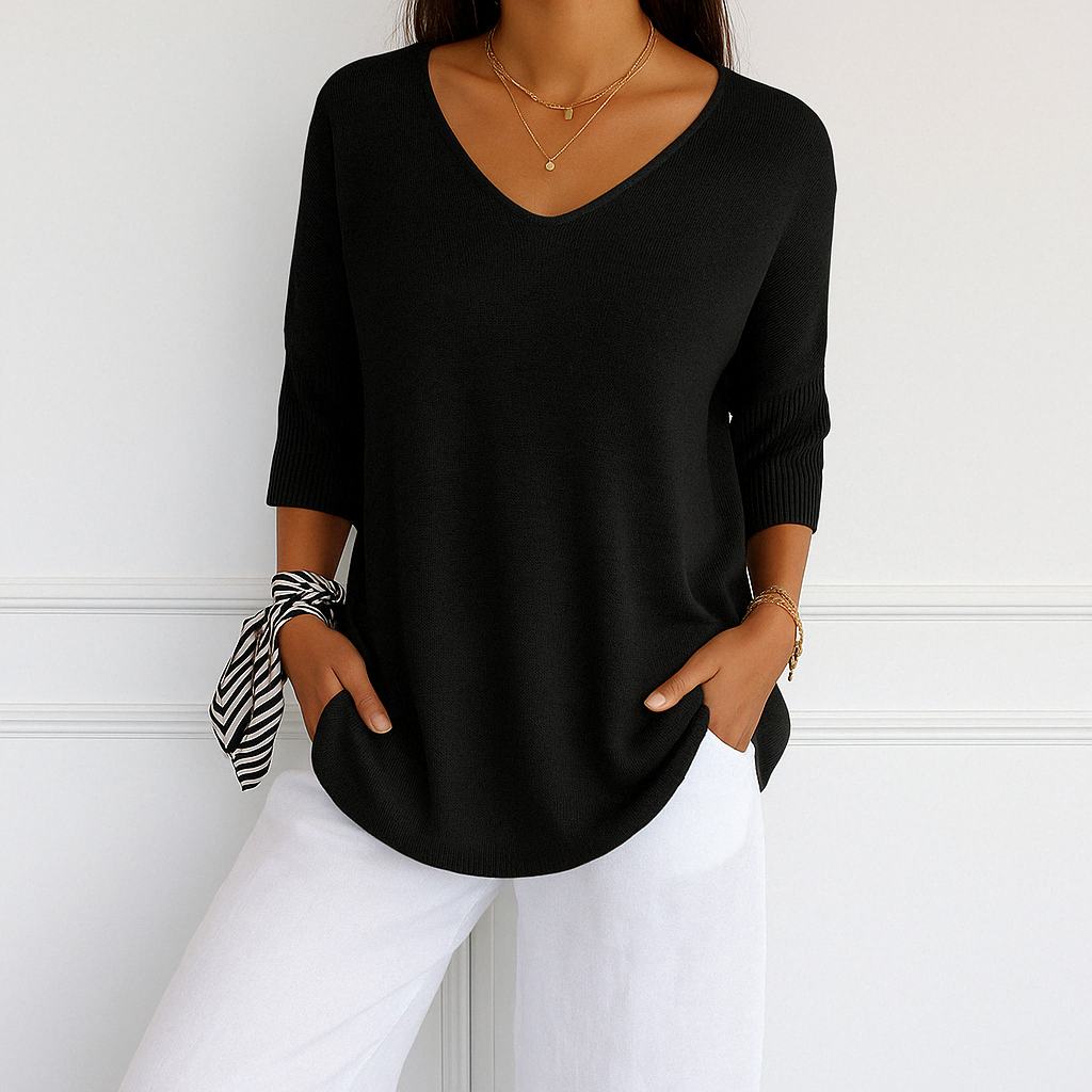 Damen Kurzarm-Pullover V-Ausschnitt Sommer