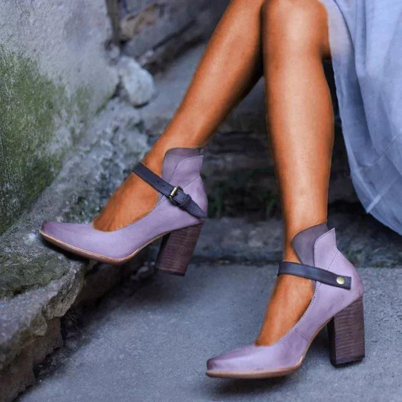 Damen High Heel Pumps Dicker Absatz Knöchelriemen - Norvielle
