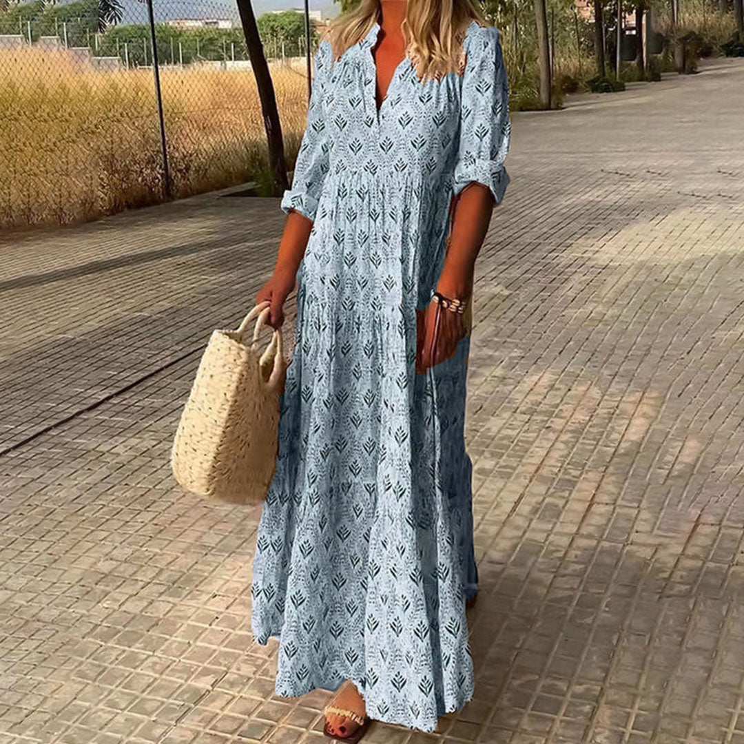Damen Sommerkleid Langarm Boho Print